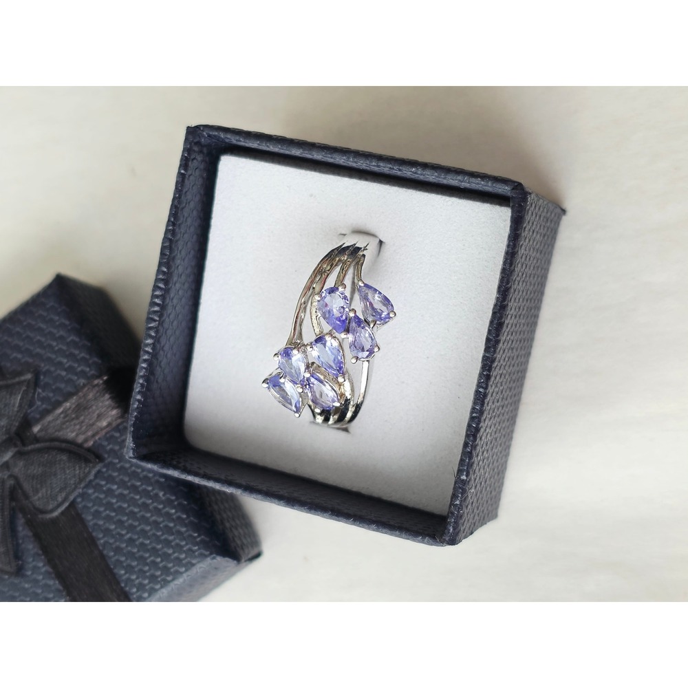 Tanzanite Cluster Ring Sterling Silver 925 Pear Cut Bypass Size 7 Gift Box